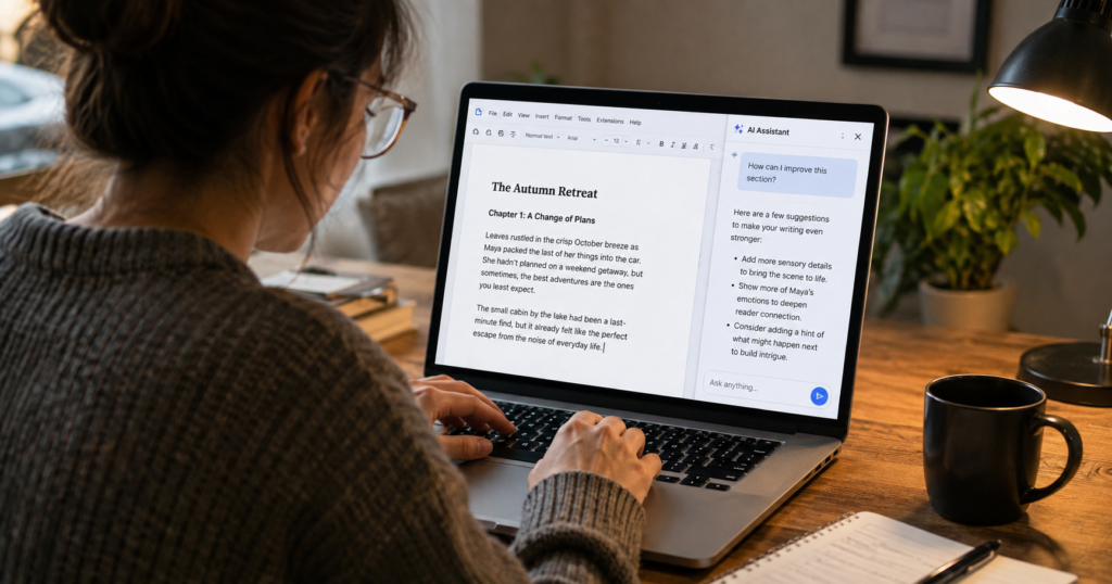 Person using the best AI writing tool to draft content faster